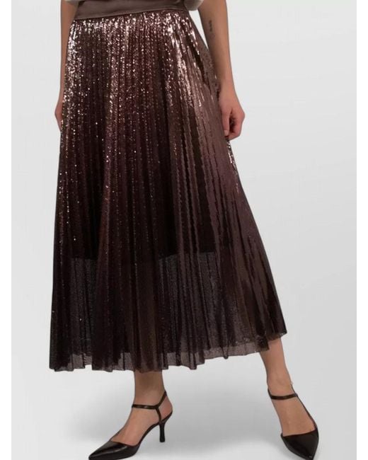 Peserico Brown Evening Skirt Sequin Embellishment Pleated Sheer Overlay