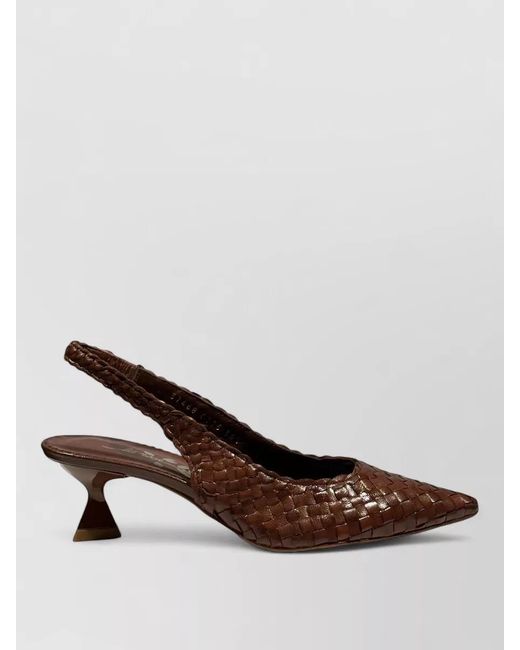 LA ROSE Brown Carol Pointed Toe Slingback Woven Heel