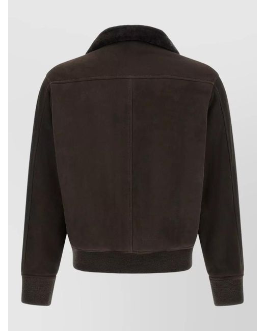 Giorgio Brato Black Suede Bomber Jacket Shearling Collar Ribbed Trims for men