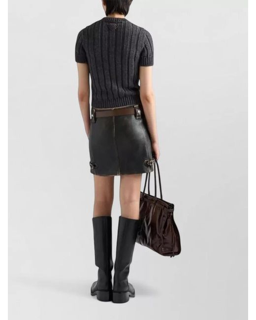 Prada Black Textured Mini Skirt Belt Loops Pockets