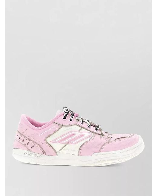 Balenciaga Pink Leather Hamptons Lace-Up Sneakers
