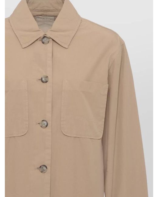 Woolrich Natural Cotton Shirt Jacket Long Sleeve Style