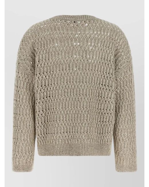 Brunello Cucinelli Gray Braided Linen Blend Sequin Knit Sweater