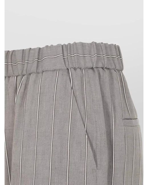 Peserico Gray Linen Pinstriped Straight-Leg Trousers
