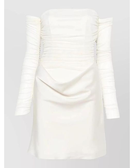 ROTATE BIRGER CHRISTENSEN White Satin Ruched Off Shoulder Mini Dress