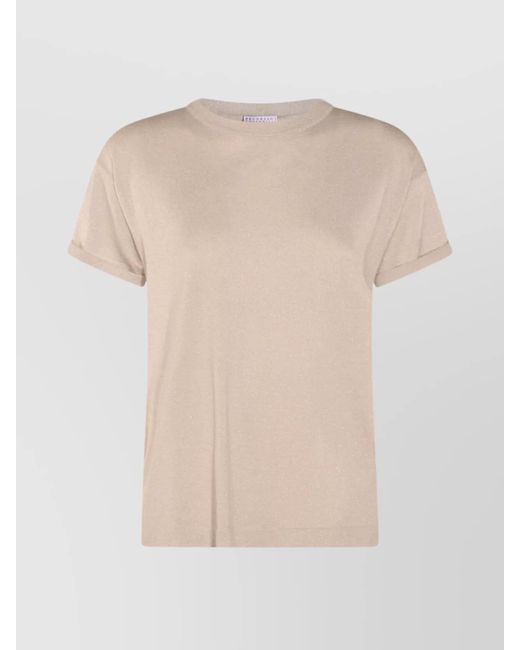 Brunello Cucinelli White Short Sleeve Crewneck Knitwear With Sparkling Finish