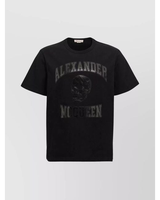 McQueen Black Ribbed Cotton Crew-Neck T-Shirt for men
