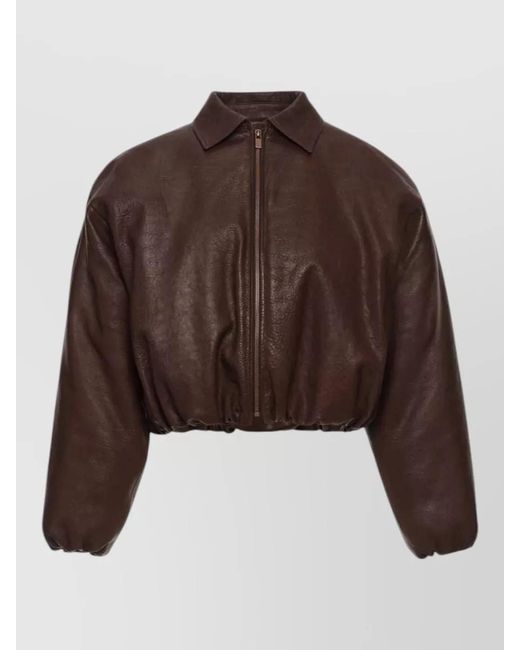 Magda Butrym Brown Sheepskin Cropped Bomber Jacket Collared Neck