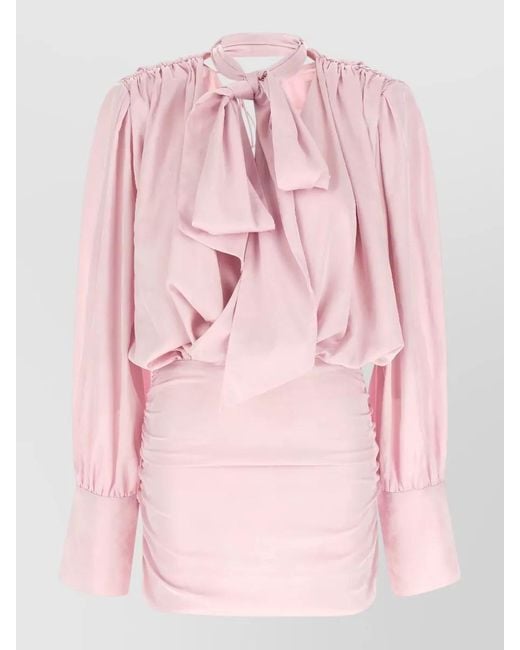 ROTATE BIRGER CHRISTENSEN Pink Floral-Print Draped V-Neck Long-Sleeve Mini Dress