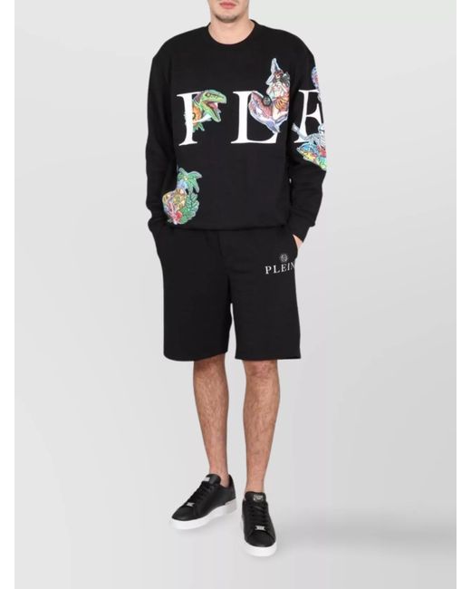 Philipp Plein Black Graphic Print Crewneck Sweatshirt With Long Sleeves for men