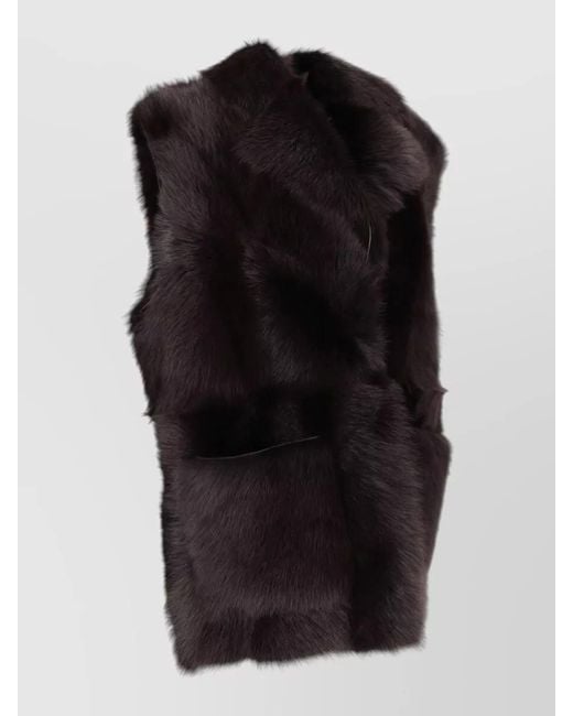 LA ROSE Black Long Hair Faux Fur Sleeveless Gilet