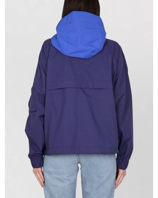 K-Way Blue Claudey Hooded Jacket Elastic Cuffs Pockets