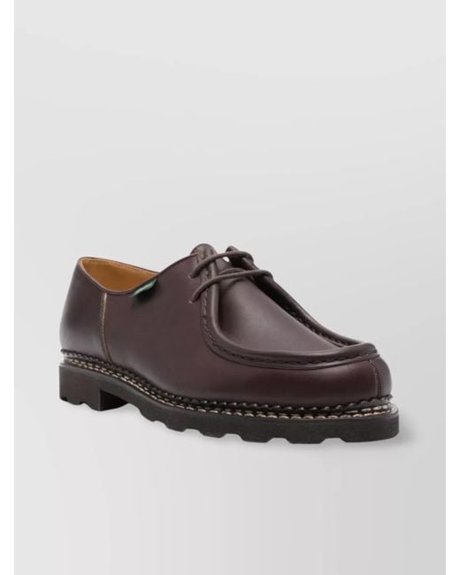 Paraboot Brown Chunky Sole Lace-Up Leather Loafers for men