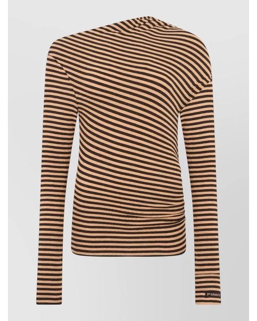 Pinko Brown Polo Knit Sweater Wool Blend Stripes