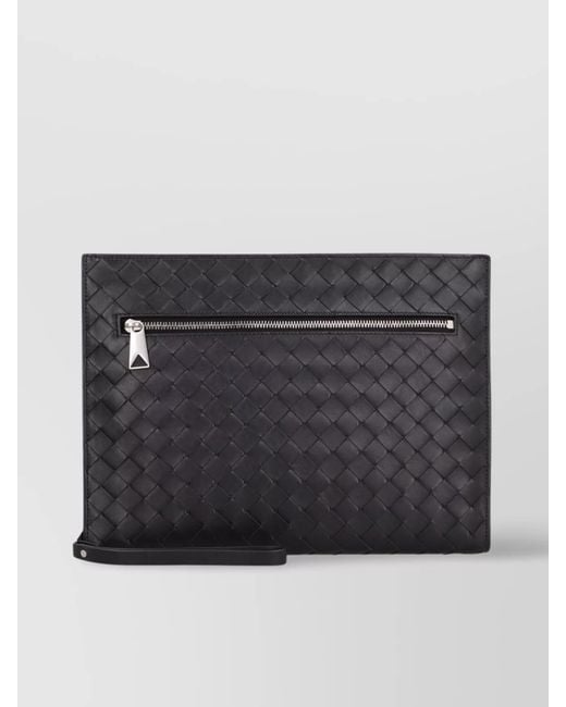 Bottega Veneta Black Leather Intrecciato Clutch Bag for men