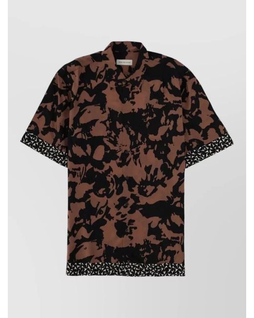 Dries Van Noten Black Short Sleeve Shirt Allover Print Trim for men