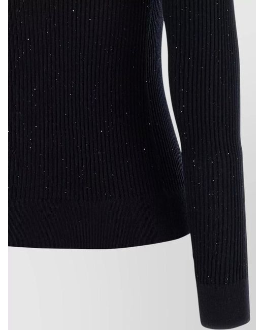 Max Mara Blue Silk Wool Ribbed Knit Long-Sleeve Sweater