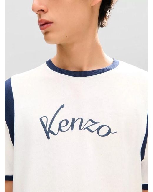 KENZO Multicolor Logo T Shirt Contrast Sleeves Crew Neck for men