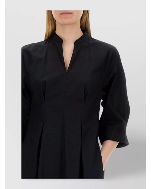 Aspesi Black Long Dress With 3/4 Sleeves And Mandarin Collar