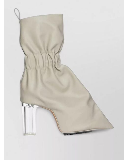 Rick Owens White Leather Cuffed Pull On Boots Ruched