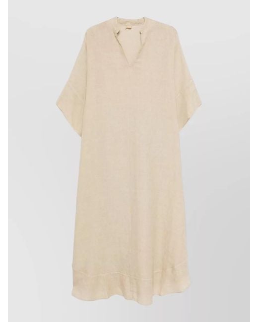 120% Lino Natural Linen Kaftan Knee Length Relaxed Fit
