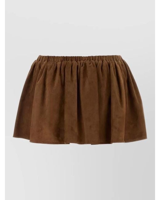 Miu Miu Brown Suede Mini Skirt Pleated Elastic Waistband