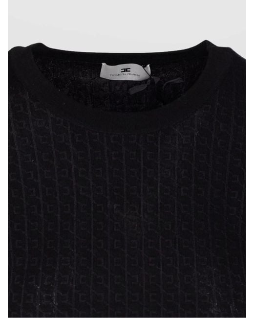 Elisabetta Franchi Blue Logo-Jacquard Long-Sleeve Crew-Neck Jumper