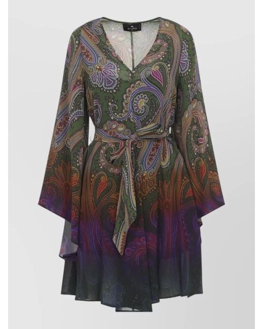 Etro Gray Beach Dress Long Sleeve Tie Waist