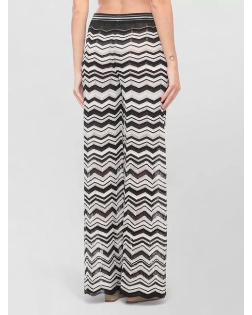 D.exterior White Wide Leg Pants Sheer Lurex Chevron Pattern