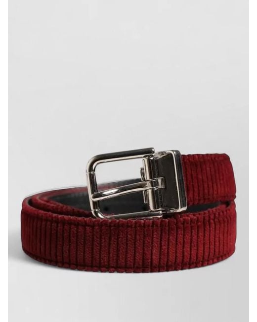 Dolce & Gabbana Red Velvet Leather Belt Metal Buckle for men