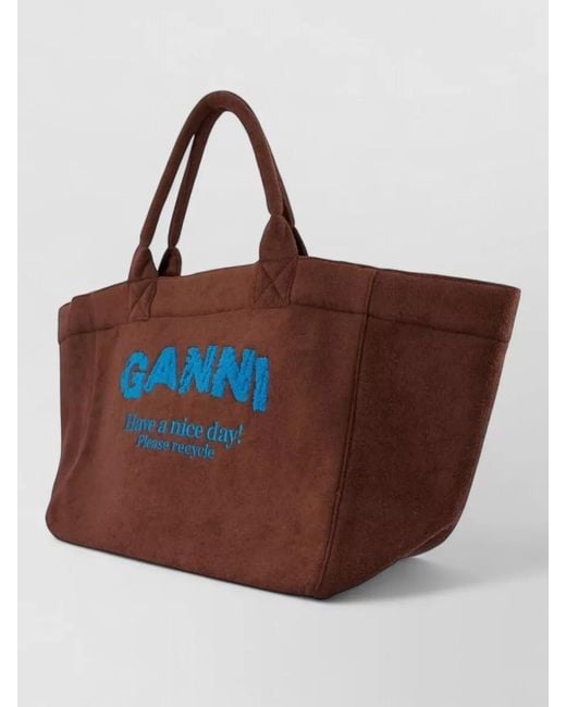 Ganni Brown Large Resort Cotton Beach Tote Bag