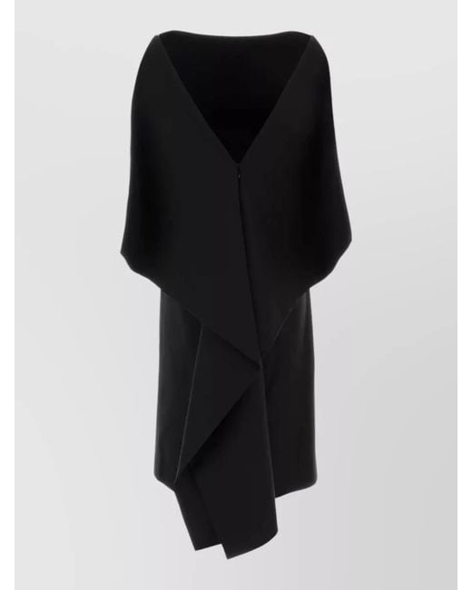 Jil Sander Black Silk Blend Dress Draped V Neck