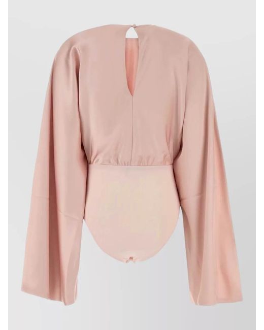 Norma Kamali Pink Long Sleeve Bodysuit T-Shirt Round Neck