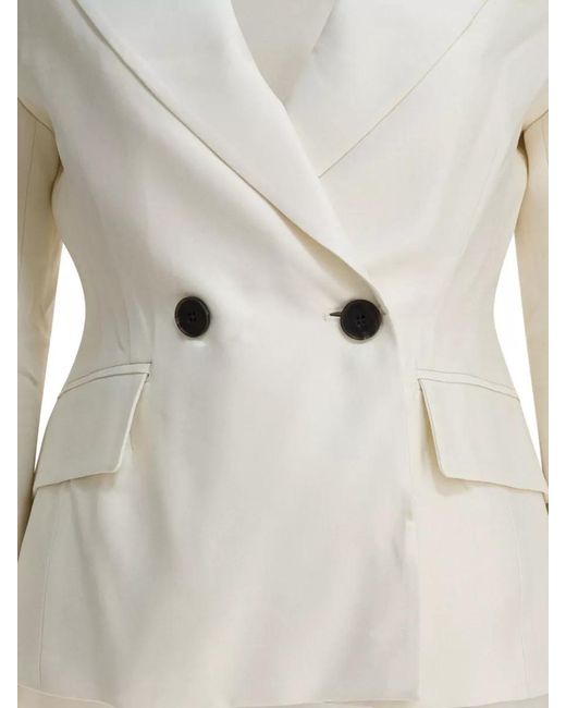Sandbeige White Tailored Jacket Coat Back Vent Buttoned Cuffs