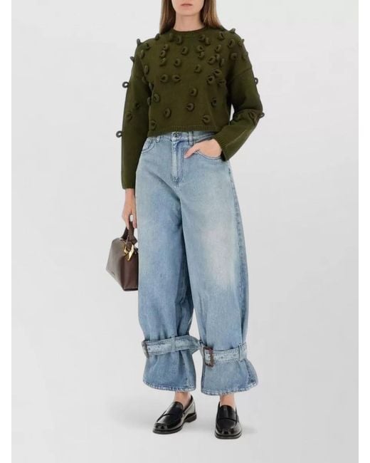 J.W. Anderson Green Cropped Jersey Knit Crew Neck Sweater