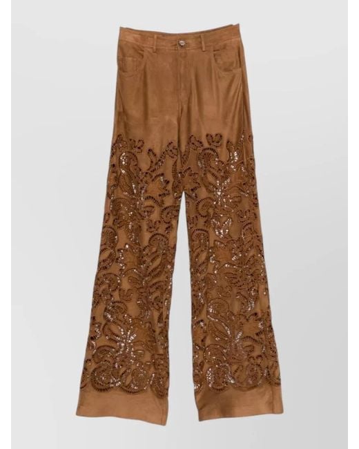 ERMANNO FIRENZE Brown High Waist Wide Leg Trousers Laser Cut