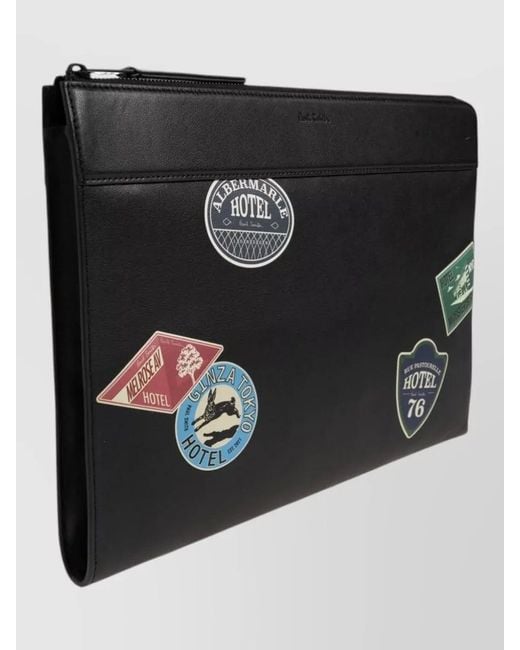 Paul Smith Black Leather Keyring Document Case Hotel Patch for men
