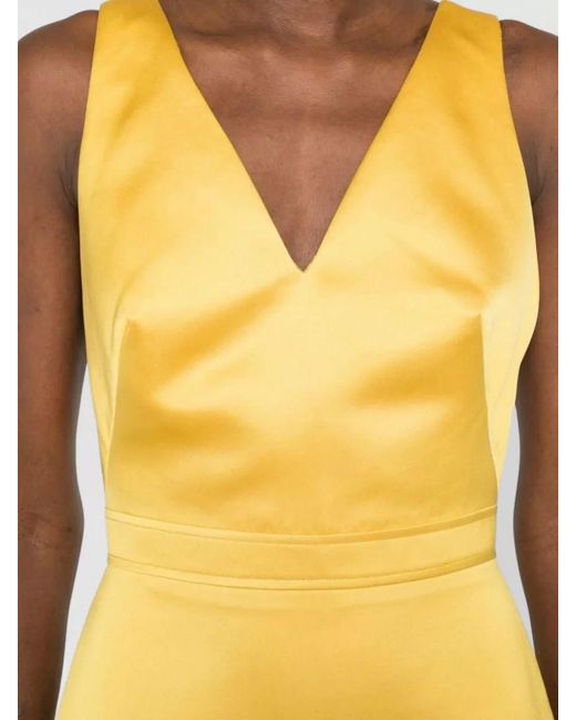 Elisabetta Franchi Yellow Embroidered V-Neck Knee-Length Dress