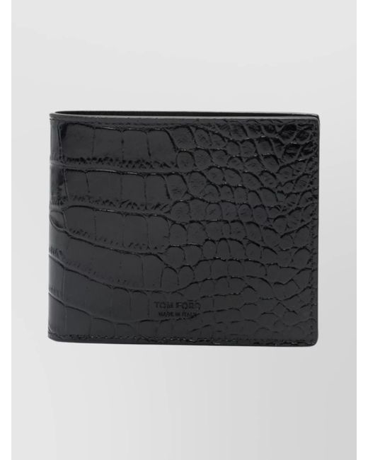 Tom Ford Black Crocodile Print Leather Bi-Fold Wallet for men