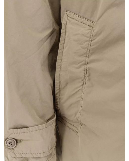 Aspesi Natural Long Rain Jacket Buttoned Cuffs Collar Pockets for men