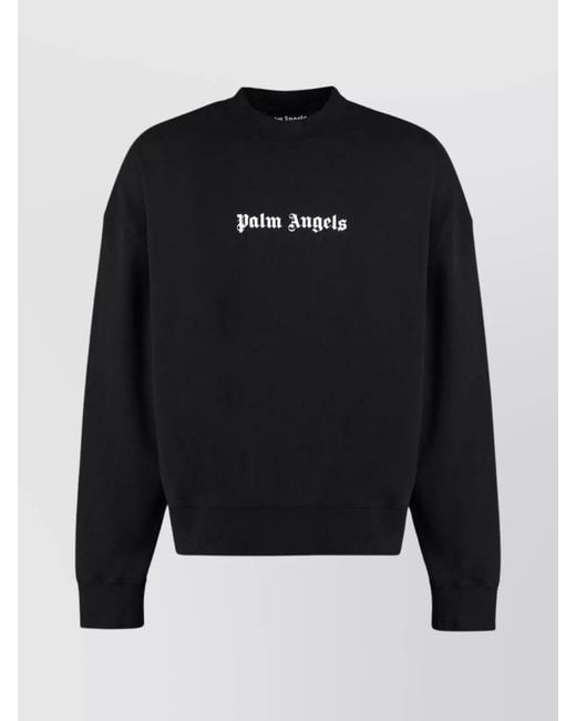 Palm Angels Blue Cotton Ribbed Crew-Neck Sweatshirt for men