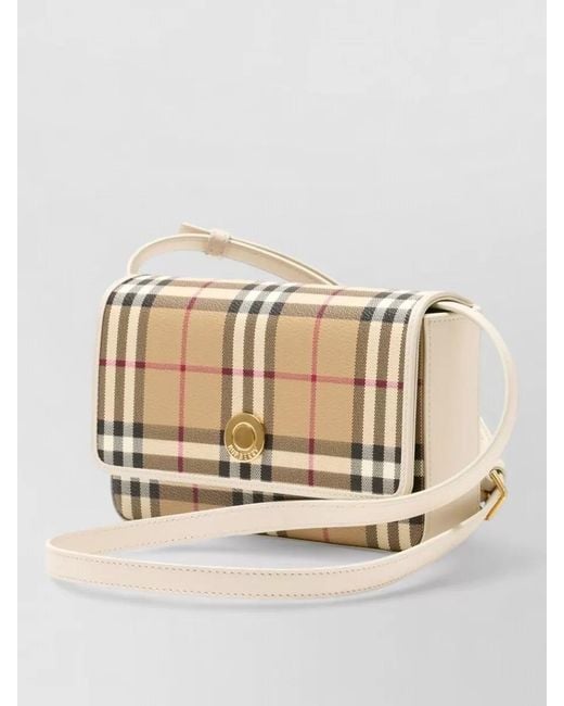 Burberry Natural Hampshire Check Shoulder Bag Synthetic Logo