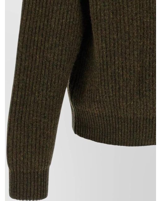 Jil Sander Green High Collar Half Zip Knit Sweater for men