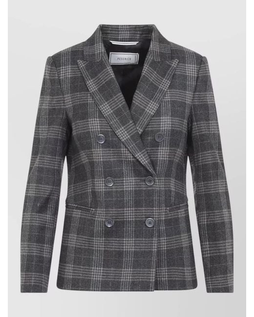 Peserico Gray Double Breasted Plaid Jacket Long Sleeves