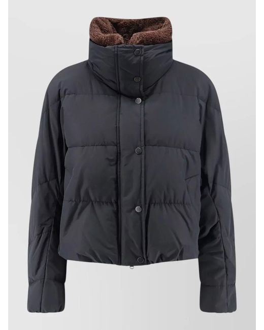 Brunello Cucinelli Black Down Jacket Shearling Collar Detachable Design