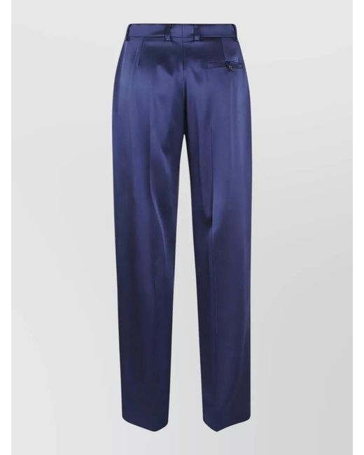 Stella McCartney Blue Satin Mid Rise Straight Wide Leg Pants