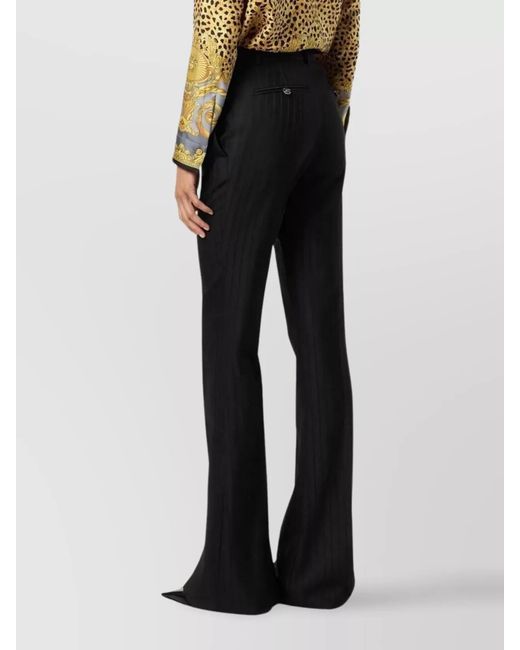 Versace Blue Virgin Wool Pinstriped Flared Trousers