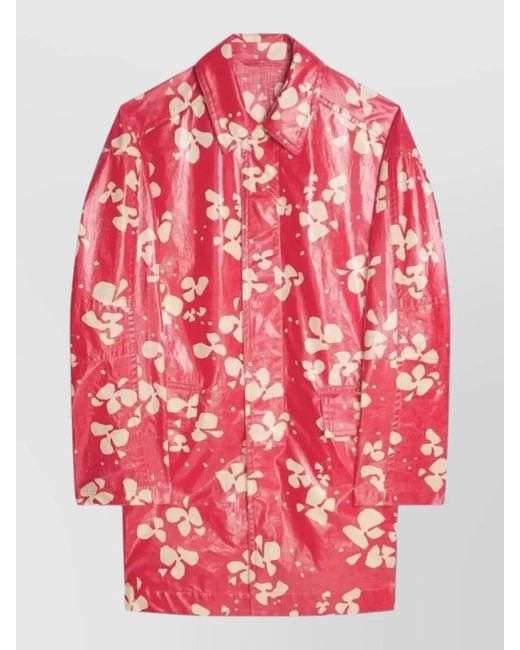 Dries Van Noten Red Robin Long Sleeve Floral Print Coat for men
