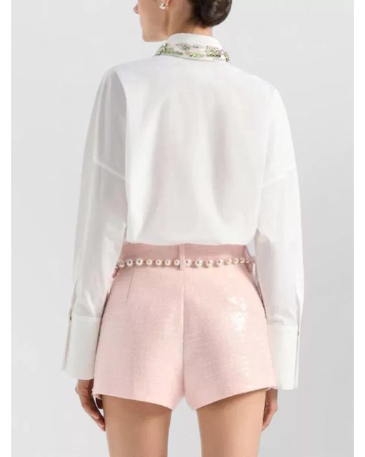 Genny White Shirt Featuring Jeweled Collar Long Sleeves