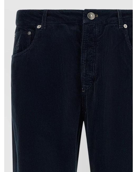 Brunello Cucinelli Blue Corduroy Straight Leg Five Pocket Pants for men